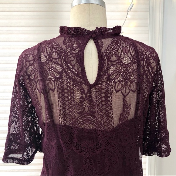 VILA Womens Winetasting Vikarla Lace Detail Top - Picture 4 of 8